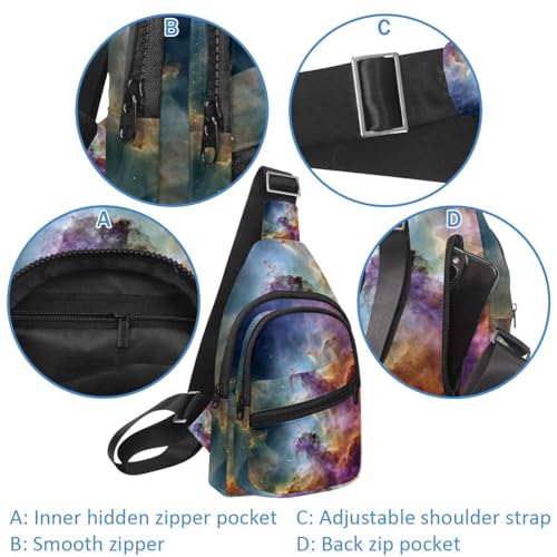 Bolsa de pecho compacta de 30x18cm con correa ajustable y estampado galáctico 4