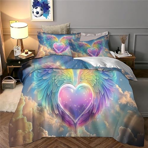 Housse de couette cœurs avec des ailes arc-en-ciel, le cadeau idéal pour filles et enfants - 6