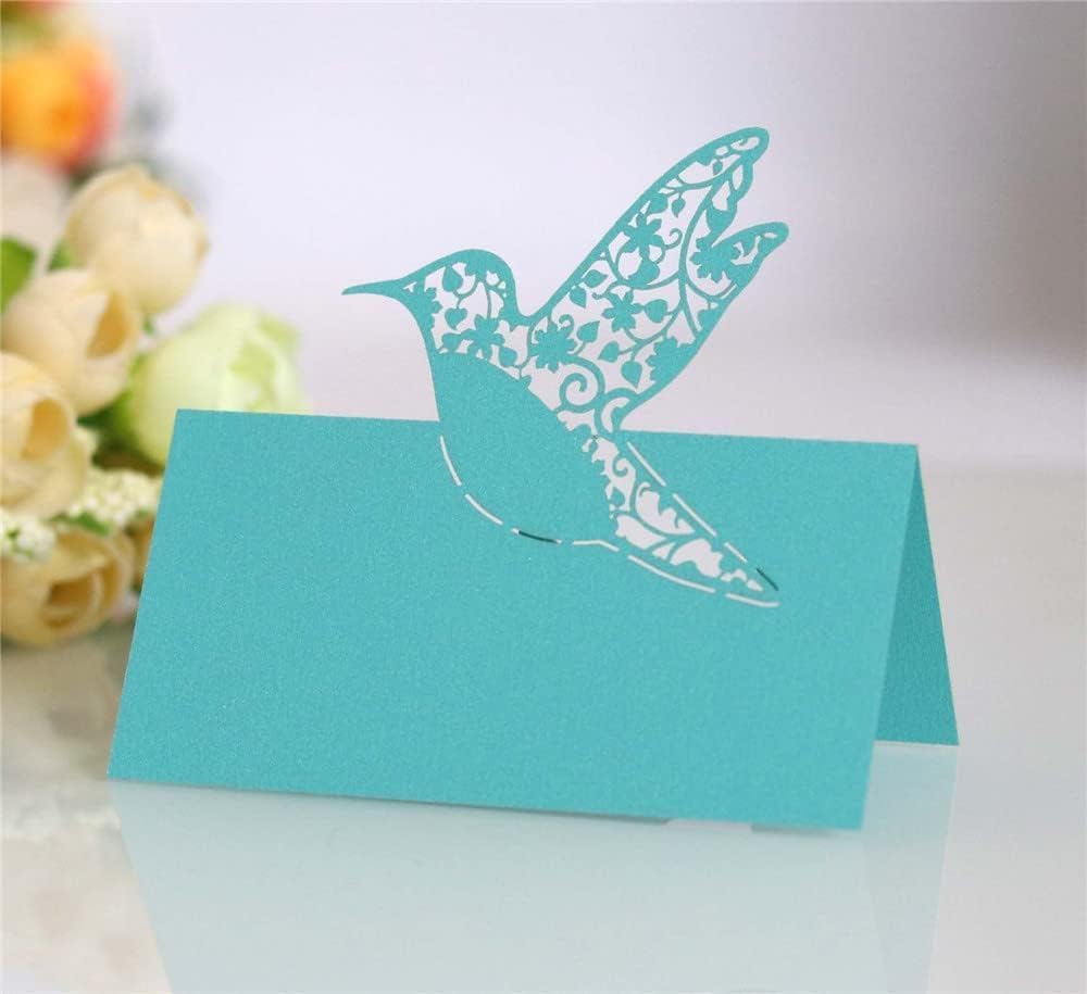 PiWine Table Place Cards,Wedding Name Cards, Name Cards Hollowed Bird Patterned Tent Seat Card for Table Decoration Wedding Party Supplies Red, 100 Pcs (Color : Wit) (Color : Roze) (Color : Blue)