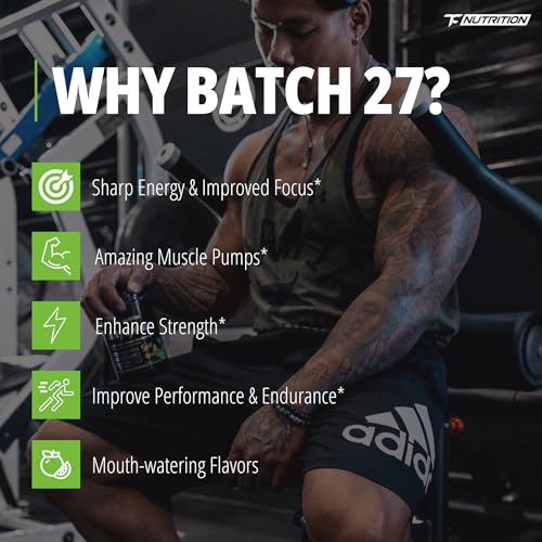Image of TC Nutrition Batch 27 Pre Workout Powder - 8g Citrulline, 3.5g Beta Alanine, 2.5g Betaine, 325mg Caffeine | Instant Energy, Focus, Pumps, & Strength | Nitric Oxide Booster 20 sv (Sour Gummy Bears)