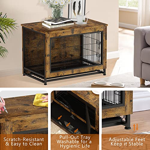 Awqm Dog Crate Furniture, Dog Crate End Table With Three Doors, Dog Kennel Indoor With Pull-Out Tray, 38" Pet Furniture, Side/End Table, Dog Crate Table For Medium/Large/Small Dog, 25.7" W*26.9" H #TOP6
