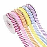 6 Roll Gingham Ribbon for Gift Wrapping 2/5 Inch x 10 Yards Plaid Gingham Ribbons with Polyester Woven Edge Checkered Ribbon for Crafts Hair Bows DIY Accessories Party Decoration (6 Colors)
