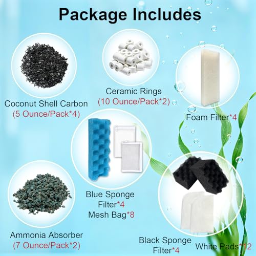 Image of 44-Piece Aquarium Maintenance Media Kits Replacement for Fluval 306 /307 Performance Canister Filter - Includes Carbon, Ammonia-Absorbing Pad, Sponges(2 Sets)