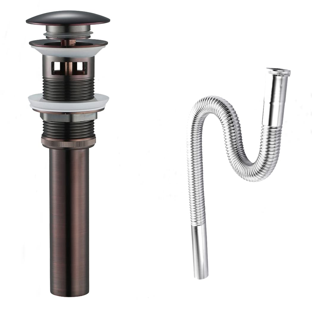 WRIST Drenaje del Fregadero del Baño, Drenaje Emergente del Baño con Tapón De Cesta Desmontable Conjunto De Drenaje del Fregadero De Latón con Manguera De Acero Inoxidable 304 Y Rebosadero,Marrón