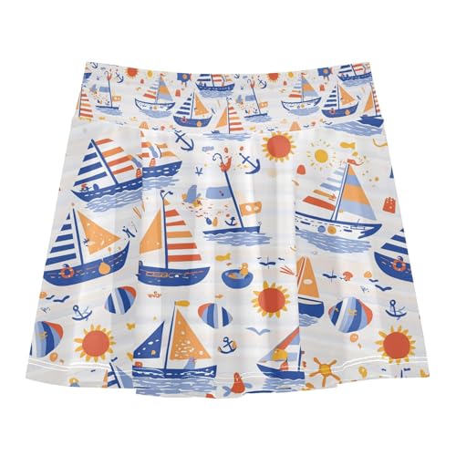 visesunny Girl's Golf Skirt Athletic Colorful Sun Cartoon Boat Tennis Skort Sport Activewear with Double Layer Pockets