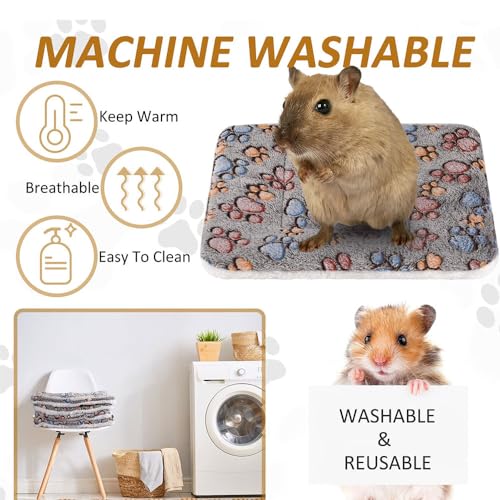 Linwnil Pack of 3 Ultra Soft Dog Cat Bed Mats with Cute Prints - Reversible Fleece - Thickened Hamster Guinea Pig Bed - Pet Bed Mat for Small Animals (12.6 x 9.8 Inches)