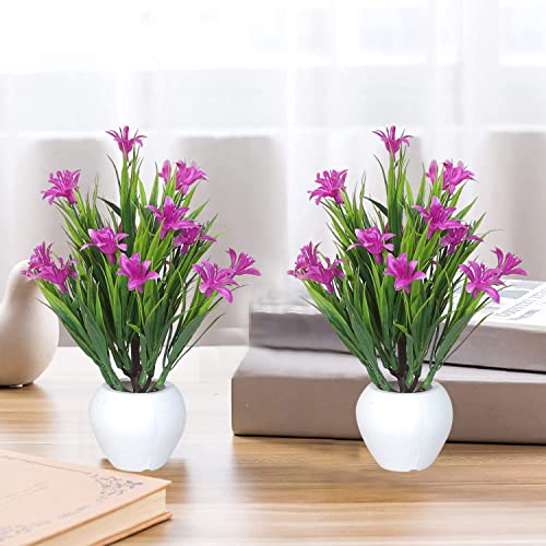 Image of Modo Combo of 2 Artificial Plants with Apple Pot for Home & Office Decor /Guldasta (21 CM) -Purple