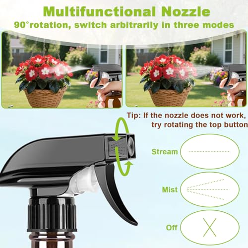 3 Pcs Pulverizador Agua Vidrio Ámbar con Capuchón Niebla Ajustable, Botella Pulverización Agua Peluqueria Reutilizables 500ml, Spray Bottle para Riegos, Limpieza Hogar, Jardinería y Cuidado Capilar - imagen 3