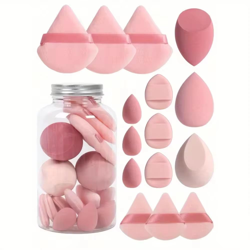 15 Piece Beauty Sponge Kit | Makeup Blenders & Triangle Powder Puffs | Soft Cosmetic Applicators for Foundation, Concealer, Cream, Liquid & Powder Makeup-image-29