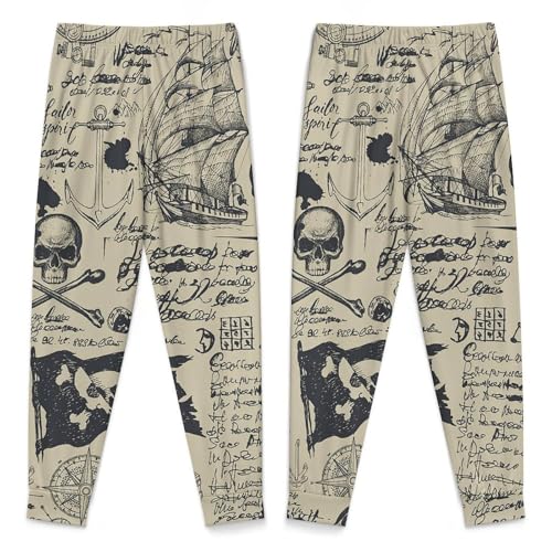 Skulls Crossbones Pirate FlagChildren's Pajama Set Round Neck Long Sleeve Top + Pants Two-piece Set120CM4