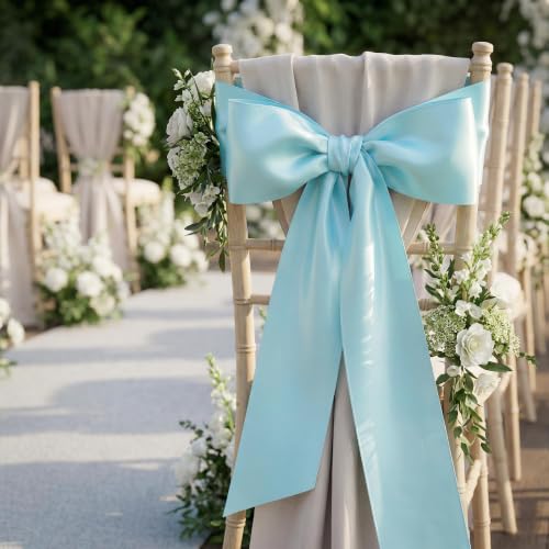 Image of Lt.Blue Satin Ribbon 3 inch X 15 Yards Polyester Ribbon for Gift Wrapping Very Suitable for Weddings Party Hair Bow Invitation Decorations and More