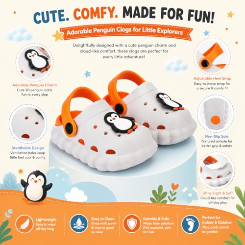 Image of GLJ Little AngelToddler Clogs Slippers, 12 Months to 3 Years, Baby Boy, Waterproof, Lightweight, Cute Cartoon Penguin Design
