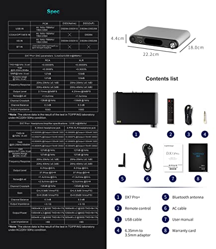 Image of Topping DX7 Pro+ DAC HiFi ES9038PRO NFCA Headphone Amp I /V ConversionUSB /Bluetooth5.1 /Coax /Opt /AES /IIS Input RCA /XLR 4 Pin XLR 4.4mm /6.35mm DSD512 /768kHz Audio Amplifier(Black)