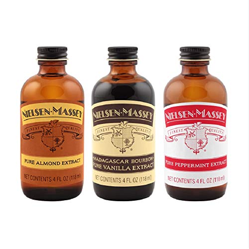 Nielsen-Massey Holiday Gifts Flavors Bundle, Pure Vanilla Extract, Almond Extract, Peppermint Extract, 4 Ounces