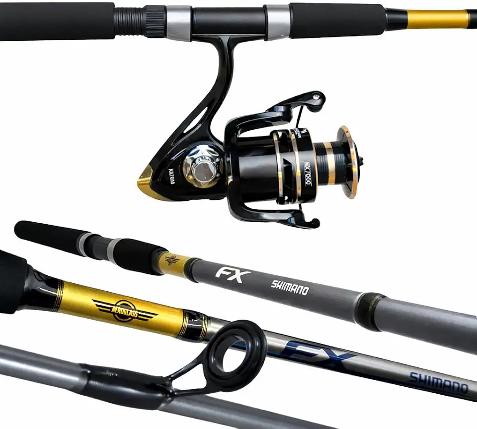 KIT DE PESCA PESADA PESCARIA CONJUNTO PROFISSIONAL COMPLETO VARA SHIMANO FX 2.13M 12-25LB E MOLINETE ALTO MAR 7000 - PEIXES ATE 15KG - PESQUEIRO - TAMBAQUI - PINTADO - PACU