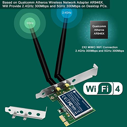 Febsmart Wireless N Dual Band 600Mbps (2.4Ghz 300Mbps Or 5Ghz 300Mbps) Pcie Wifi Adapter For Windows 11, 10, 8.X, 7, Xp (32/64Bit) And Windows Server Desktop Pcs, 2X2 Mimo Pcie Wifi Card (Fs-N600) #TOP1