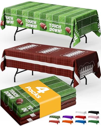 Image of Niuara Football Party Decorations Plastic Table Cloth - 4 Pack 54 inch x 108 inch Rectangle Superbowl Disposable Tablecloths for 6FT Tables, Table Cover for Party, Holiday & Gathering Use
