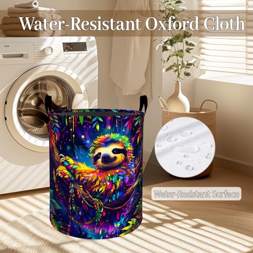 amepay Colorful Sloth Laundry Basket, Mystical Jungle Foldable Oxford Cloth, Waterproof Dirty Clothes Hamper with Handles, Clothing Storage Bin Toy Organizer for Bedroom Dorm Bathroom, 19.7"x15.7" - Image 4