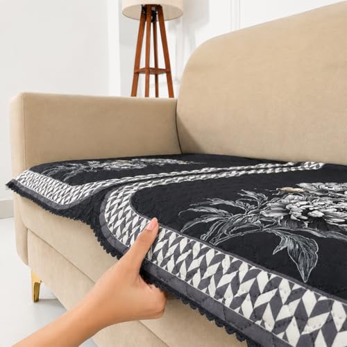 Image of Homerz 'Brooklyn Series' Premium Sofa Cover | Quilted Floral Design | Non-Slip Washable Sofa Protector | Soft Anti Slip Fabric (Ny Grey, 3 Seater, Only Seat Cover)