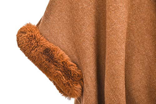 Image of ZLYC Women Winter Fashion Faux Fur Trim Layers Hooded Cardigan Warm Cape Sweater Cloak