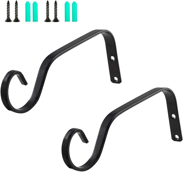 NA 2 Sets Iron Plant Hangers Wall Hooks Hanging Basket Brackets for Garden Bird Feeders, Planters, Lanterns, Wind ChimesFlower Pot Hook Hanger
