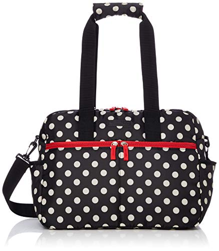 [ハンナフラ] マザーズバッグ 3WAYマシュマロトートバッグ ファスナー付 軽量大容量 柔らか加工 ふんわり 軽量 ポルカブラック