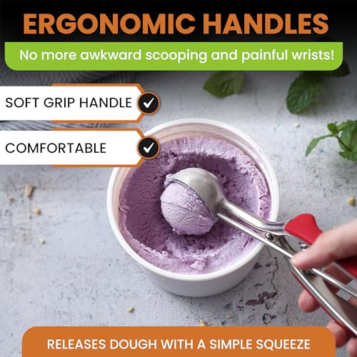 Image of Spring Chef Red Large Stainless Steel Cookie Scoop for Baking - Multifunctional #20 Melon Baller with Trigger Release, 2.93 Tbsp Food Scooper for Ice Cream - Dishwasher Safe Cookie Dough Scoop
