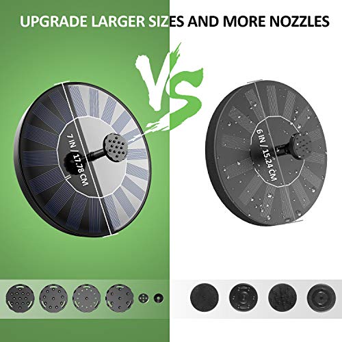 Bird Bath Solar Fountain Pump Solar Bird Bath Fountains 2.5W Solar Water Fountain Pump with 1200mAh Battery for Outdoor Bird Bath Garden Pond Pool Aquarium (Upgraded 6 Nozzle) 7.1\" Diameter - Thumbnail 7