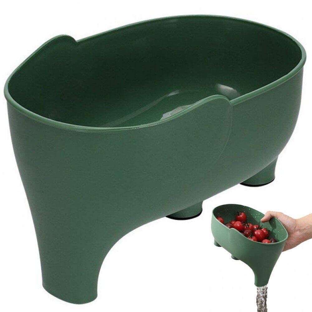 Casiler Green Multipurpose Drain Sink Basket Elephant Design Kitchen Storage Drain Basket Household Fruit And Vegetable Strainer Basket