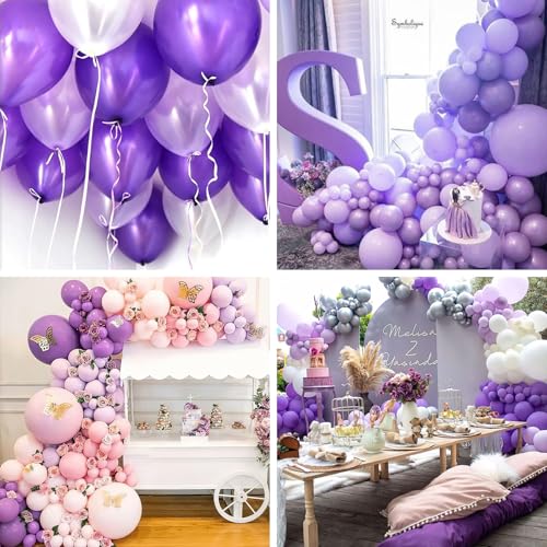 Image of PartyWoo Purple Balloons 66pcs 12 Inch Light Pastel Metallic Purple Lilac Lavender Balloons for Graduation Baby Shower Birthday Bridal Shower Wedding Anniversary Butterfly Princess Party Decorations