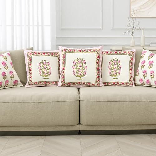 Image of BLOCKS OF INDIA Hand Block Printed Cotton Linen Cushion Cover (16 x 16 inches) (Color 4)