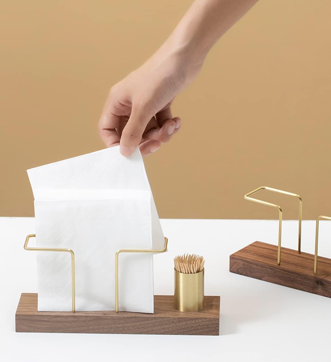 Buy Cityhermit Wooden Napkin Holder, Table Top Decorative Napkin Tray with Toothpick Box for