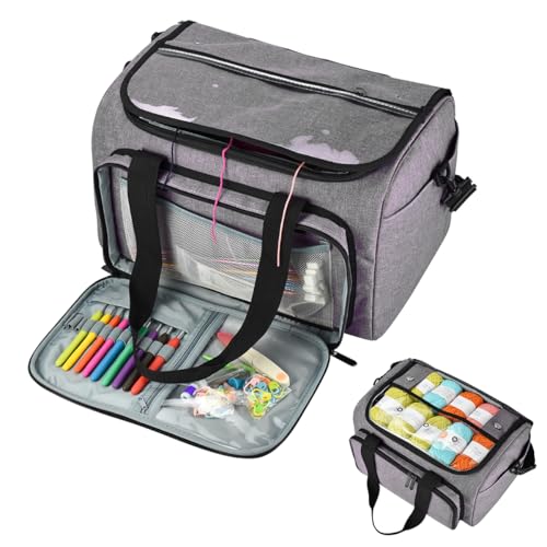 Image of Weabetfu Large Crochet Bag Knitting Bags and Totes Organizer Huge Yarn Bag Storage for Crocheting Knitter,Crochet Hooks,Knitting Needles Kit,Supplies,Yarn - Ideal Crochet & Knitting Gift(Grey)