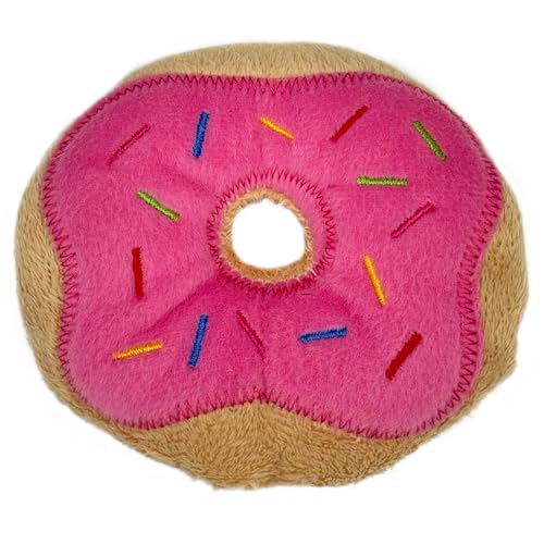 Pet Dreams Sweet Treats Dog Toys – Plush Donut with Squeakers – Soft & Durable for Fetch & Play (Strawberry)