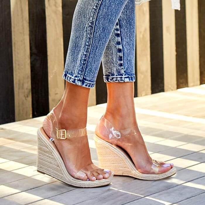 Image of VETASTE Womens Espadrille Wedge Sandals Heels Open Toe Platform High Heeled Ankle Strap Buckle Dress Wedges Shoes