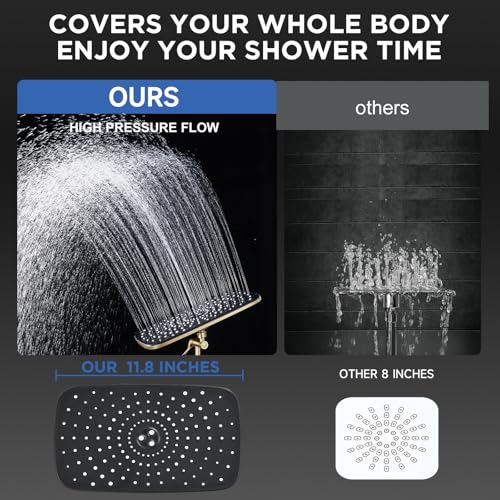 Image of Veken 11.8 inch Rain Shower Head with Handheld, High Pressure Handheld Shower with Multi Spray Modes, Rainfall Combo with Metal Extension Arm, Detachable Dual Showerhead, Bathroom Decor, Gold