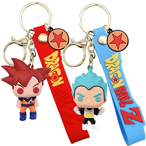 Llavero de Dibujos Animados 2 Pcs Llavero Anime Pop Figure Goku 6cm Mini Llaveros de Coche Niños...