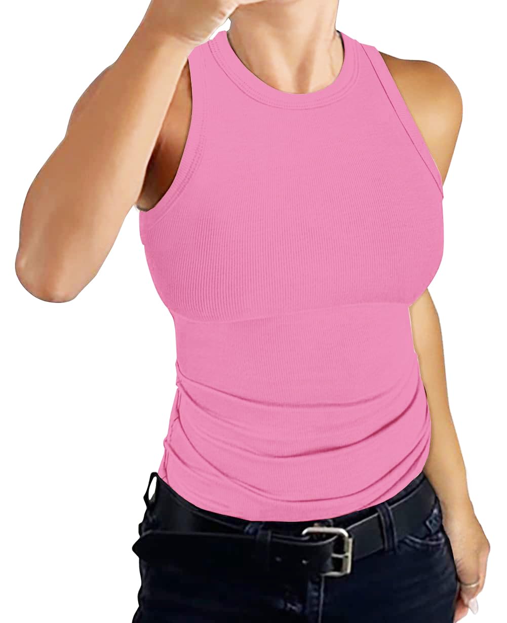 DUOEASE Top Damen Sommer 2025 Basic High Neck Tanktop Gerippt Slim Fit Einfarbig Top
