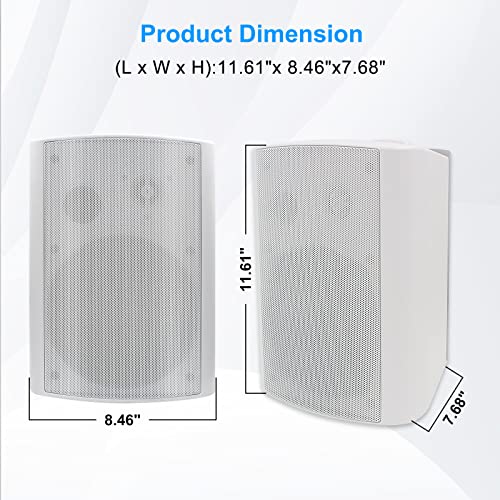 Image of Herdio 6.5 Inches Outdoor Bluetooth Speakers Waterproof with Powerful Bass,Wall Mount Speakers Wired Weather Resistant for Patio Home Deck Porch Backyard 400 Watts(White)