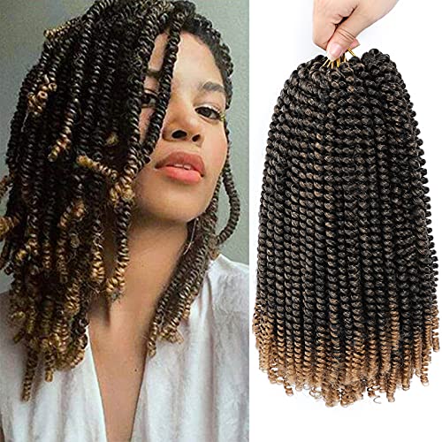 Spring Twist Hair 12 Inch 8 Packs Passion Twist Hair Short Spring Twist Crochet Hair For Black Women Synthetic Crochet Braids Curly Braiding Hair Extension (12 Inch , T1B/27)