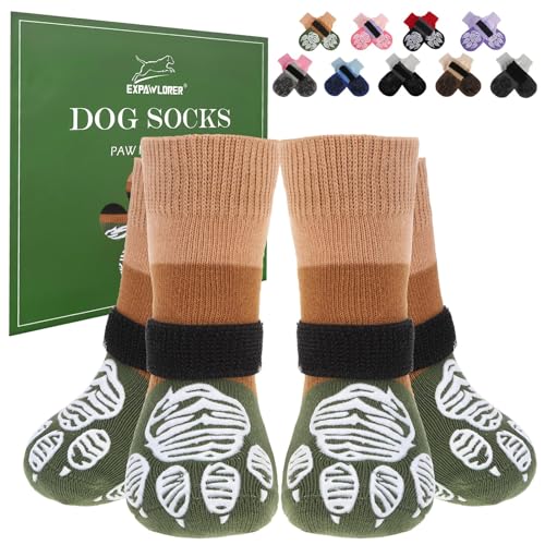 EXPAWLORER Anti Slip Dog Socks to Prevent Licking Paws, Dog Shoes for Hot Pavement, Dog Booties for Hardwood Floors, Dog Boots & Paw Protectors with Grippers for Small Medium Large Senior Dogs M