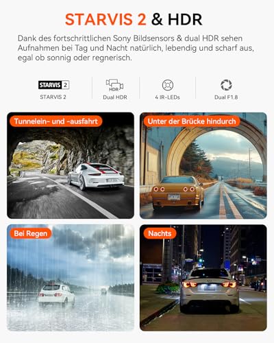 VANTRUE N2X 2.7K+1080P Dashcam Auto Vorne Innen, STARVIS 2 Dual HDR Nachtsicht Dash Cam, 2.5K/60FPS Front, GPS, 5GHz WiFi, App & Sprachsteuerung, 2″ 323° Dasch-Cam 24/7 Parkmodus, G Sensor, max. 1TB – Bild 4