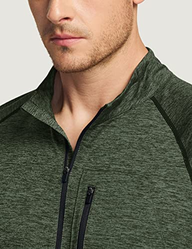 Athlio Men's Long Sleeve Athletic Shirts - Quick Dry, Uv Sun Protection, And 1/4 Zip Pullover Running Tops For Outdoor, Half-Zip 3Pack Black/Olive/Spacedye Blue, Large #TOP4