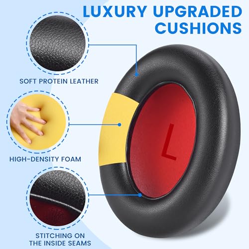 Lukvcoe Earpads para auriculares 1MORE SonoFlow/SonoFlow SE & Pro, Negro, ajuste perfecto, instalación rápida, aislamiento de ruido, durabilidad mejorada, diseño ergonómico para largas sesiones, cuero de proteína suave miniatura 3