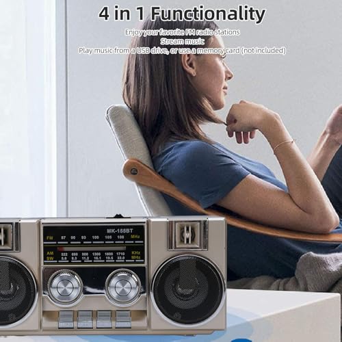Image of Yoidesu Radios Portable AM FM SW, 4 in 1 Vintage Radio Bluetooth Speaker with Dual 5W Drivers, 1200mAh Battery 8 Hours of Battery Life, Gifts for Seniors Elderly (Gold)