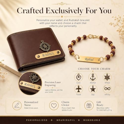 Image of Customized Wallet for Men with Name | Personalized Leather Bifold Wallet with Rakhi | Rakhi Gift for Brother | Premium Gift for Husband, Boyfriend & Brother | Raksha Bandhan