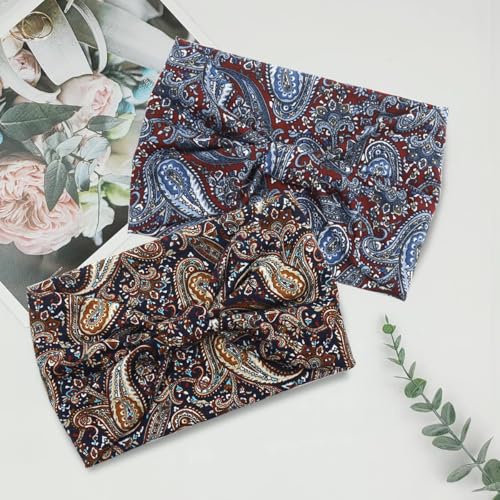 Image of MAYCREATE 2Pcs Fashion Sport Headbands for Women Moisture-Wicking Headbands Stretchy Pre-tie Running Hairbands Quick Drying Boho Stylish Sport Head Bands for Yoga, Jogging
