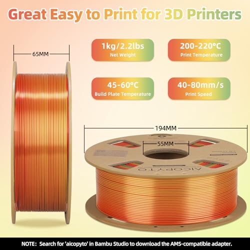 Image of Silk Rainbow PLA Filament 1.75mm, 3D Printer Multicolor PLA Filament, Color Changing Filament Dimensional Accuracy + /-0.02mm 1KG Spool (2.2 lbs), Shiny Silk Texture, Rainbow Silk PLA