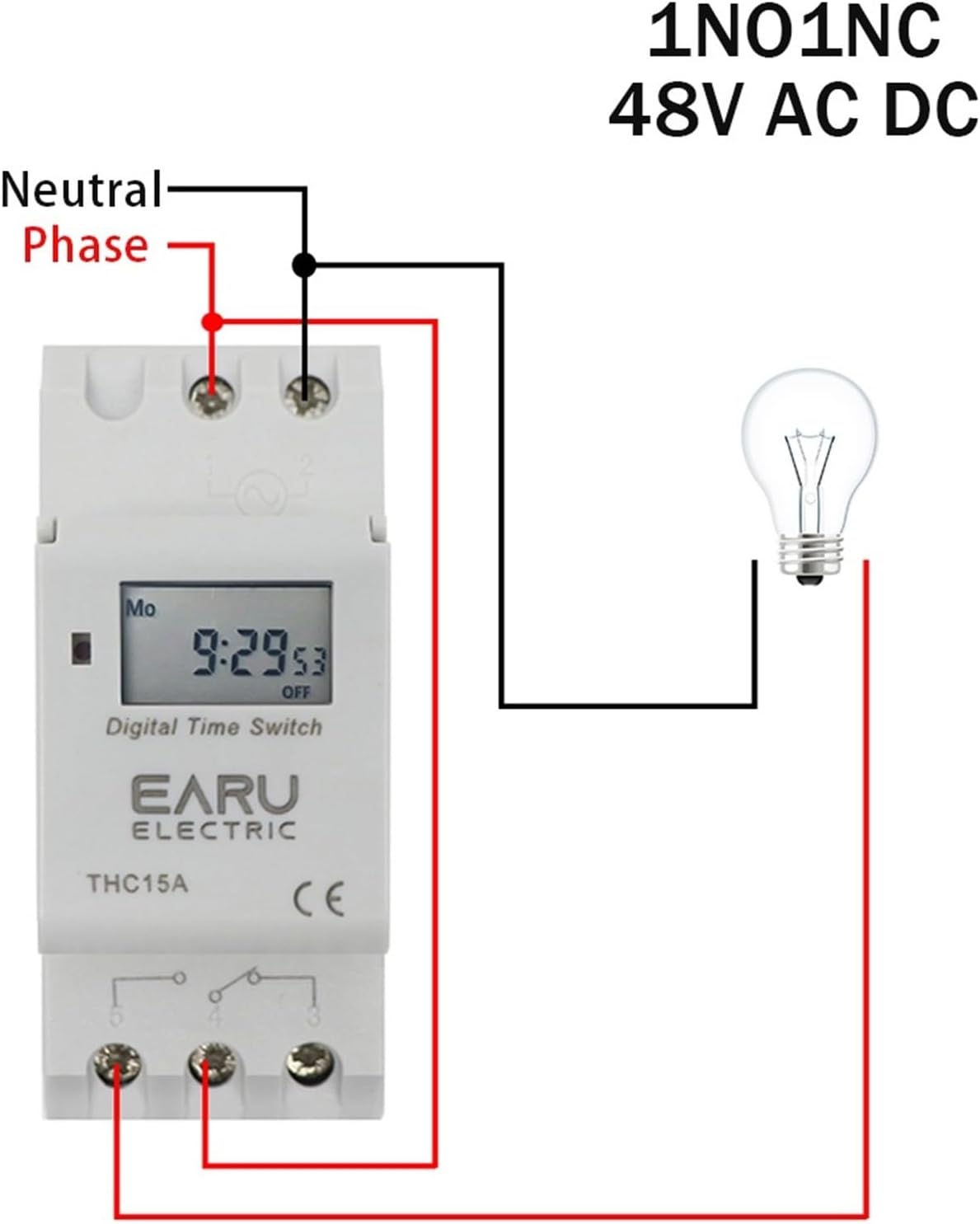 THC15A 30A Din Rail Mount Weekly 7 Days Programmable Digital TIME Switch Relay Timer Control AC 12V 24V 48V 110V 220V 230V(30A,1NO1NC 48V AC DC)