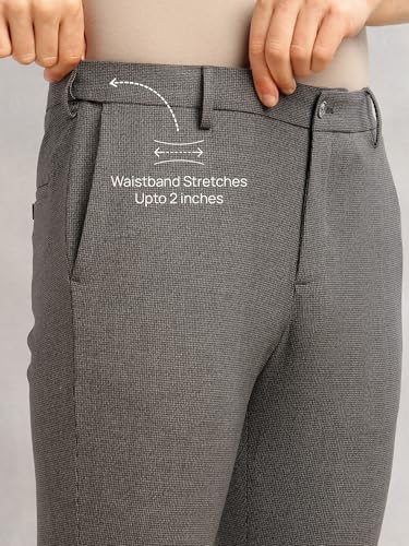Image of Thomas Scott Men's Regular Fit Mid-Rise Solid Formal Performance Trouser | Flexi-Waist & 4-Way Stretch | 4 Pockets | Button Closure